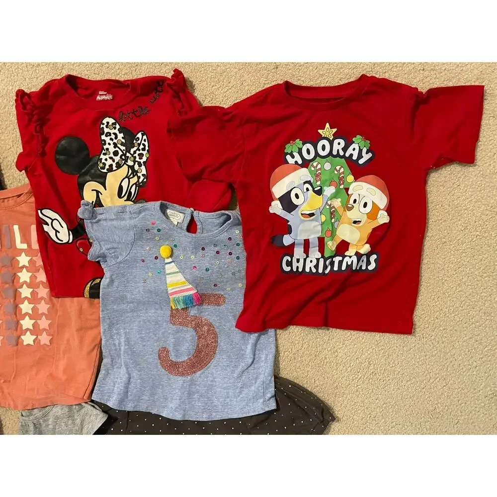 24 Pc Girls LOT Size 4-5 5-6 5T XS Clothing Dresses Tops Pjs Minnie Bluey Disney